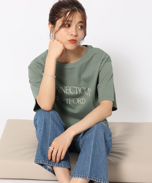SHOO・LA・RUE（シューラルー）の「◆【接触冷感/プチプラ】大人カラフル プリントTシャツ（Tシャツ/カットソー・レディース・ベージュ系その他7/グリーン系その他3/ブラック系1/ネイビー系8/ブルー系/パープル系5/イエロー系3/ピンク系7/チャコール/ホワイト系その他3/ホワイト系その他5/ホワイト系その他・04/03/02）」の8枚目の写真