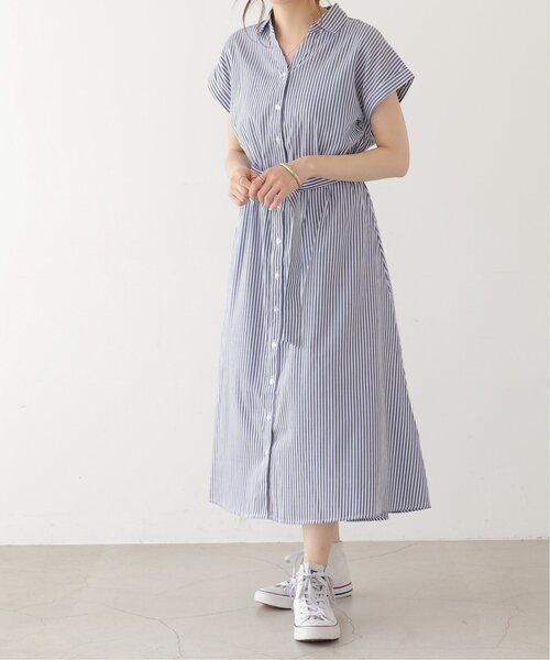 シャツワンピース グレー系 半袖 ベルト付き RAY CASSIN（レイカズン）の「ベルト付きスキッパーシャツ