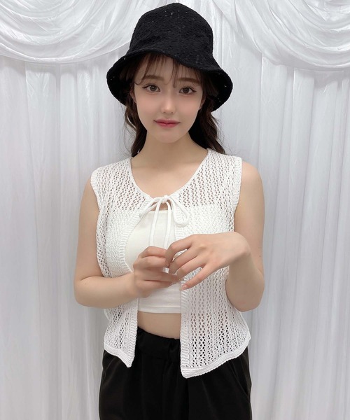 Rmine(アールマイン)の「フロントリボンメッシュベスト(ベスト・レディース・ベージュ/ホワイト・FREE)」の6枚目の写真