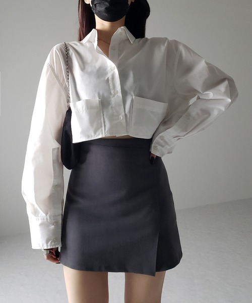 me+em select（ミームセレクト）の「※※【 ４color 】タックワイドスリーブショート丈シャツ（シャツ/ブラウス・レディース・チャコール/ブラック/オフホワイト/グレー・FREE）」の2枚目の写真