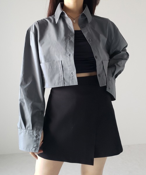 me+em select（ミームセレクト）の「※※【 ４color 】タックワイドスリーブショート丈シャツ（シャツ/ブラウス・レディース・チャコール/ブラック/オフホワイト/グレー・FREE）」の6枚目の写真