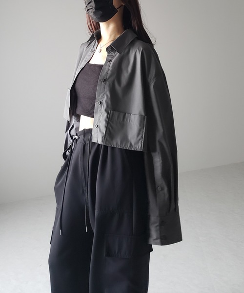 me+em select（ミームセレクト）の「※※【 ４color 】タックワイドスリーブショート丈シャツ（シャツ/ブラウス・レディース・チャコール/ブラック/オフホワイト/グレー・FREE）」の21枚目の写真