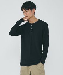 【JEMORGAN/ジェーイーモーガン】ワッフル ヘンリーネック ロングスリーブ Tシャツ