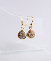 SARINOHANA/天然石枠留めピアス/SILVER925ゴールドカラー