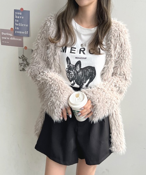 Futier land(フューティアランド)の「ノーカラーボアトッパーコーディガン(その他アウター・レディース・アイボリー/ブラック/グレイッシュベージュ・MEDIUM)」の19枚目の写真