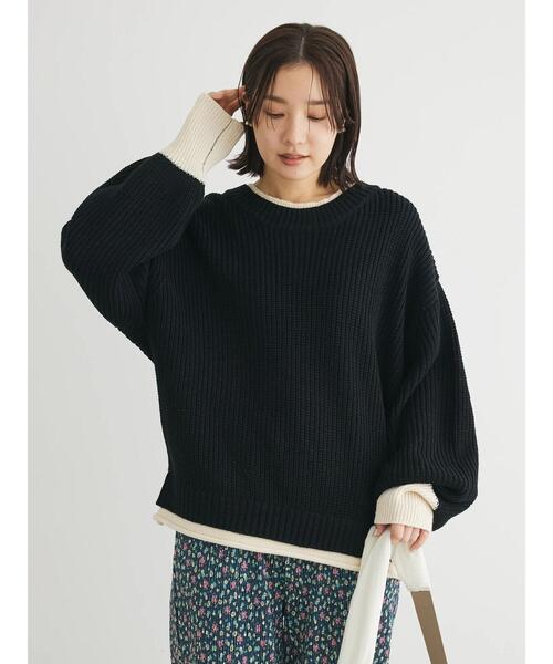 Petit fleur（プチフルール）の「・Petit　Fleur　レイヤード風ハイショクニット（ニット/セーター・レディース・イエロー/ブルー/ブラック/グリーン・FREE）」の11枚目の写真