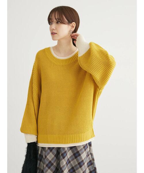 Petit fleur（プチフルール）の「・Petit　Fleur　レイヤード風ハイショクニット（ニット/セーター・レディース・イエロー/ブルー/ブラック/グリーン・FREE）」の18枚目の写真