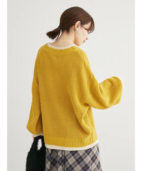 Petit fleur（プチフルール）の「・Petit　Fleur　レイヤード風ハイショクニット（ニット/セーター・レディース・イエロー/ブルー/ブラック/グリーン・FREE）」の13枚目の写真