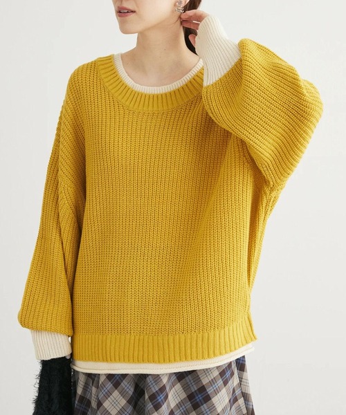 Petit fleur（プチフルール）の「・Petit　Fleur　レイヤード風ハイショクニット（ニット/セーター・レディース・イエロー/ブルー/ブラック/グリーン・FREE）」の4枚目の写真