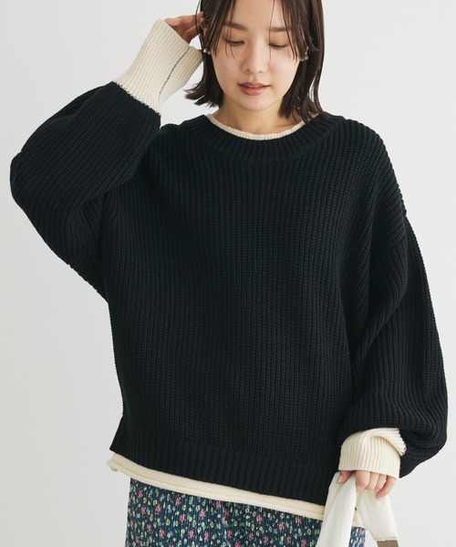 Petit fleur（プチフルール）の「・Petit　Fleur　レイヤード風ハイショクニット（ニット/セーター・レディース・イエロー/ブルー/ブラック/グリーン・FREE）」の5枚目の写真