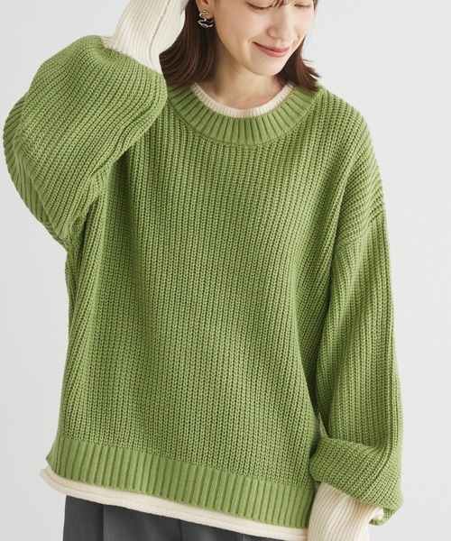 Petit fleur（プチフルール）の「・Petit　Fleur　レイヤード風ハイショクニット（ニット/セーター・レディース・イエロー/ブルー/ブラック/グリーン・FREE）」の6枚目の写真