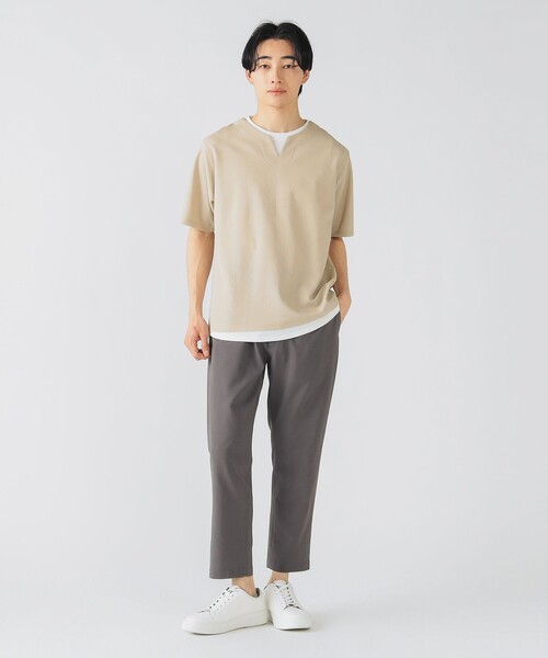 BEAMS HEART(ビームスハート)の「スリットネック フェイクレイヤー Tシャツ(接触冷感)(Tシャツ/カットソー・メンズ・グリーン系その他/ブルー系その他/ベージュ・S/M/L/XL)」の4枚目の写真