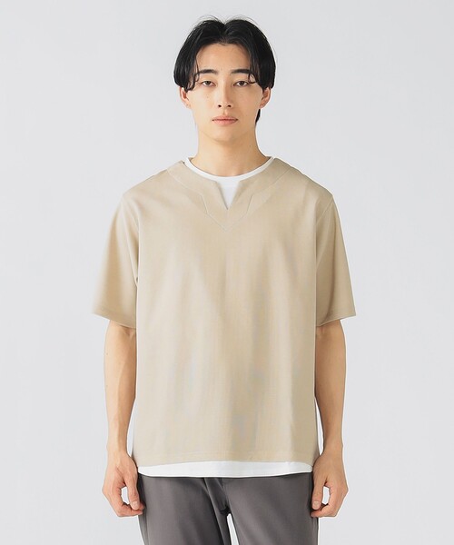 BEAMS HEART(ビームスハート)の「スリットネック フェイクレイヤー Tシャツ(接触冷感)(Tシャツ/カットソー・メンズ・グリーン系その他/ブルー系その他/ベージュ・S/M/L/XL)」の6枚目の写真