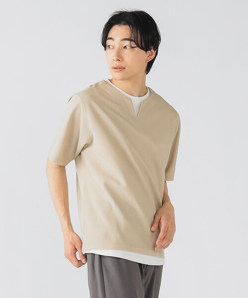 BEAMS HEART(ビームスハート)の「スリットネック フェイクレイヤー Tシャツ(接触冷感)(Tシャツ/カットソー・メンズ・グリーン系その他/ブルー系その他/ベージュ・S/M/L/XL)」の7枚目の写真
