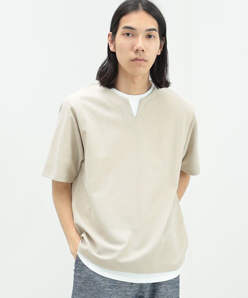 BEAMS HEART(ビームスハート)の「スリットネック フェイクレイヤー Tシャツ(接触冷感)(Tシャツ/カットソー・メンズ・グリーン系その他/ブルー系その他/ベージュ・S/M/L/XL)」の10枚目の写真