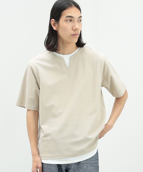 BEAMS HEART(ビームスハート)の「スリットネック フェイクレイヤー Tシャツ(接触冷感)(Tシャツ/カットソー・メンズ・グリーン系その他/ブルー系その他/ベージュ・S/M/L/XL)」の11枚目の写真