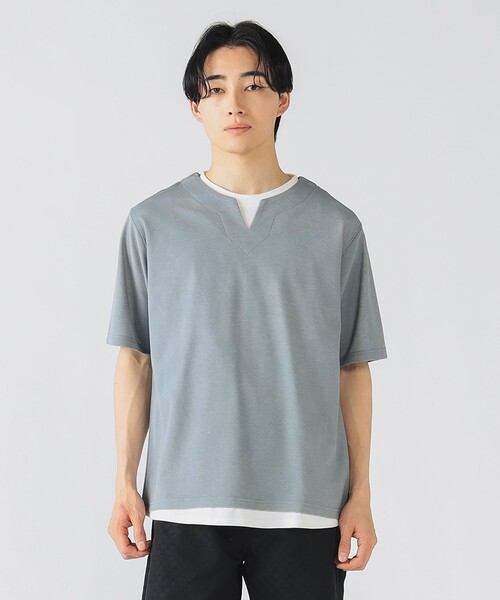 BEAMS HEART(ビームスハート)の「スリットネック フェイクレイヤー Tシャツ(接触冷感)(Tシャツ/カットソー・メンズ・グリーン系その他/ブルー系その他/ベージュ・S/M/L/XL)」の22枚目の写真