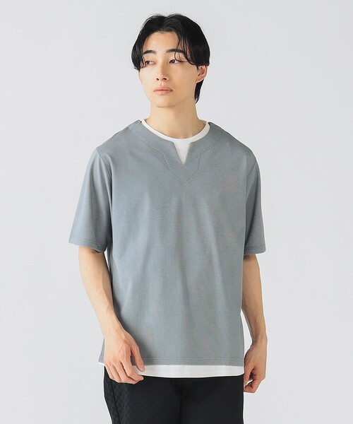 BEAMS HEART(ビームスハート)の「スリットネック フェイクレイヤー Tシャツ(接触冷感)(Tシャツ/カットソー・メンズ・グリーン系その他/ブルー系その他/ベージュ・S/M/L/XL)」の21枚目の写真