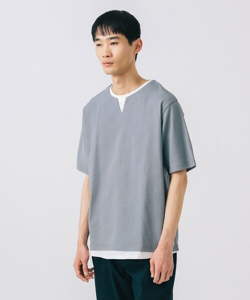 BEAMS HEART(ビームスハート)の「スリットネック フェイクレイヤー Tシャツ(接触冷感)(Tシャツ/カットソー・メンズ・グリーン系その他/ブルー系その他/ベージュ・S/M/L/XL)」の18枚目の写真