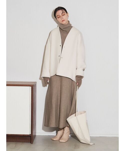 エレンディーク　フォルムショートウールコート フォルムショートウールコート（ノーカラーコート）｜ELENDEEK