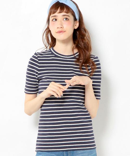 Another Edition（アナザーエディション）の「リブショートスリーブTシャツ/AEBC　リブ　SSLTee◆（Tシャツ/カットソー・レディース・オフホワイト/ライトグレー/マスタード/ネイビー・フリー）」の3枚目の写真