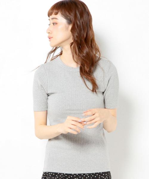 Another Edition（アナザーエディション）の「リブショートスリーブTシャツ/AEBC　リブ　SSLTee◆（Tシャツ/カットソー・レディース・オフホワイト/ライトグレー/マスタード/ネイビー・フリー）」の2枚目の写真
