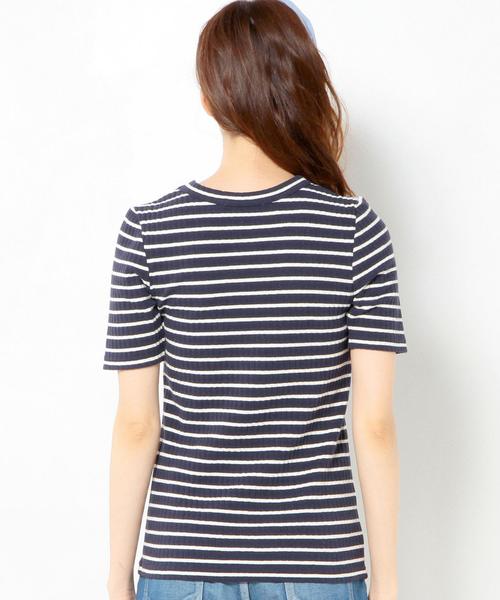 Another Edition（アナザーエディション）の「リブショートスリーブTシャツ/AEBC　リブ　SSLTee◆（Tシャツ/カットソー・レディース・オフホワイト/ライトグレー/マスタード/ネイビー・フリー）」の8枚目の写真