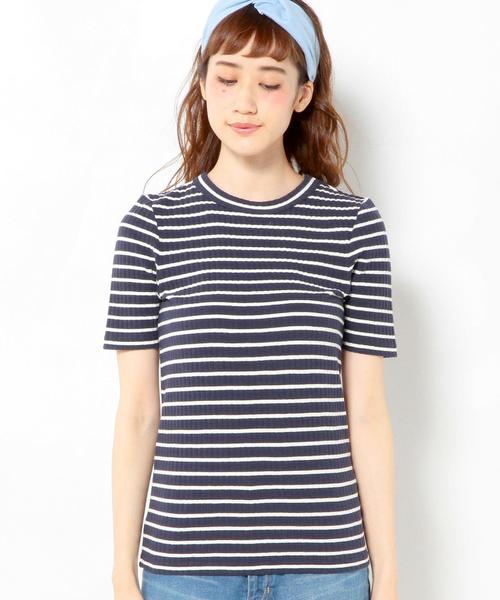 Another Edition（アナザーエディション）の「リブショートスリーブTシャツ/AEBC　リブ　SSLTee◆（Tシャツ/カットソー・レディース・オフホワイト/ライトグレー/マスタード/ネイビー・フリー）」の9枚目の写真