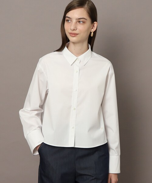 DRESSTERIOR(ドレステリア)の「【UVカット/接触冷感/防シワ】ブロードクロップドシャツ(シャツ/ブラウス・レディース・オフホワイト/ブラック・38/36/34)」の1枚目の写真