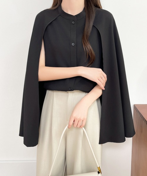 ECLIN（エクラン）の「ケープデザインスタンドカラーシャツ（シャツ/ブラウス・レディース・ブルーグレー/ベージュ/ブラック・S/M/L）」の8枚目の写真