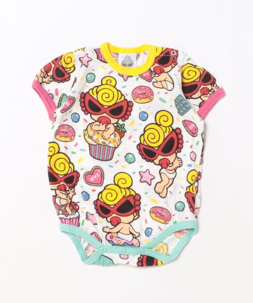 HYSTERIC MINI（ヒステリックミニ）の「MY FIRST HYSTERIC [BLACK LABEL]Bitter sweet総柄 半袖ロンパース（ロンパース・キッズ・ピンク系その他/ブラック系その他/ホワイト系その他・70/80）」の2枚目の写真