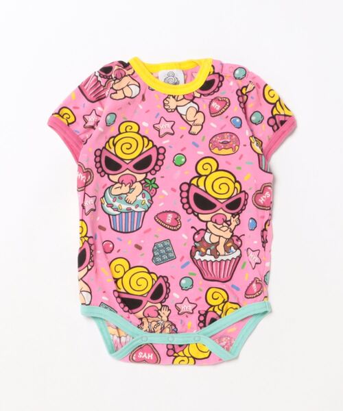 HYSTERIC MINI（ヒステリックミニ）の「MY FIRST HYSTERIC [BLACK LABEL]Bitter sweet総柄 半袖ロンパース（ロンパース・キッズ・ピンク系その他/ブラック系その他/ホワイト系その他・70/80）」の3枚目の写真