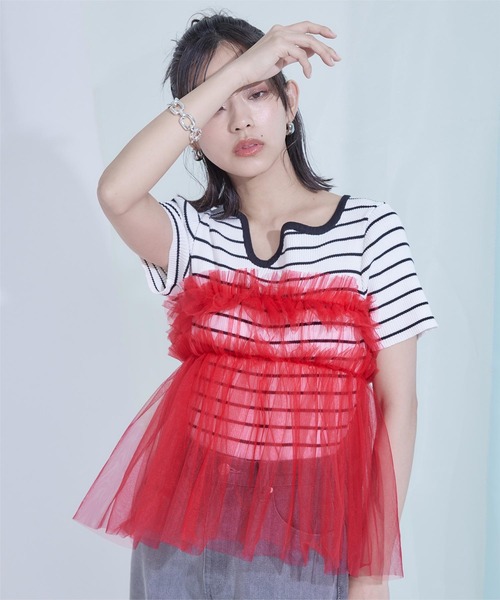 miette（ミエット）の「チュールフリルベアビスチェ（チューブトップ・レディース・レッド/ブラック/ブルー・FREE）」の7枚目の写真
