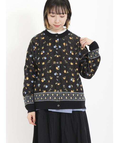 Samansa Mos2(サマンサ モスモス)の「花柄ドットボタンカーディガン(カーディガン/ボレロ・レディース・ベージュ/キナリ/ブルー/ブラック・F)」の8枚目の写真
