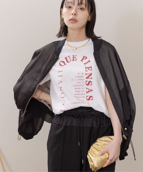 Eimee Law(エイミーロウ)の「アーチロゴ ラバーTシャツ(Tシャツ/カットソー・レディース・チャコールグレー/オフホワイト/ホワイト系/グレー系・S/M)」の1枚目の写真