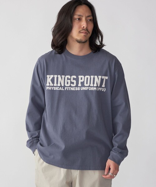 SHIPS(シップス)の「KINGS POINT: ロゴ プリント 長袖 Tシャツ(Tシャツ/カットソー・メンズ・ライトブルー/ダークグレー/ナチュラル・SMALL/MEDIUM/LARGE/X-LARGE)」の1枚目の写真