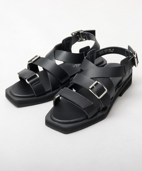 glabella（グラベラ）の「スクエアカットソール 2連ストラップ クロスバンド ストラップサンダル（サンダル・メンズ・ブラック・S/M/L）」の4枚目の写真