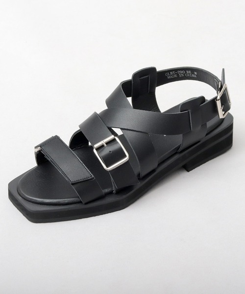glabella（グラベラ）の「スクエアカットソール 2連ストラップ クロスバンド ストラップサンダル（サンダル・メンズ・ブラック・S/M/L）」の5枚目の写真