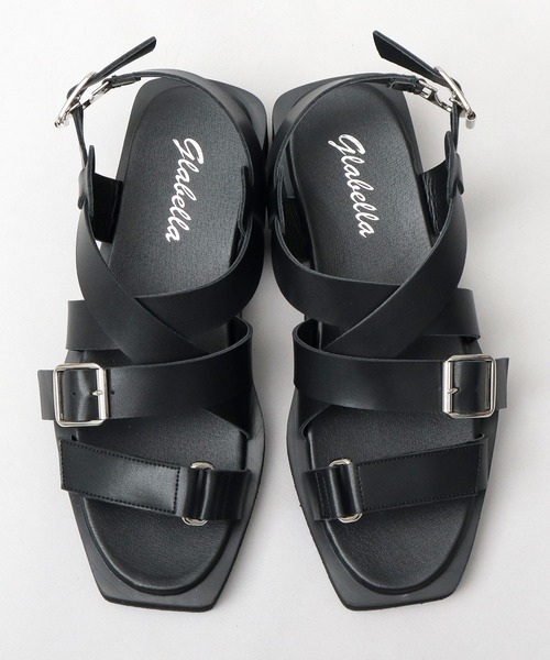 glabella（グラベラ）の「スクエアカットソール 2連ストラップ クロスバンド ストラップサンダル（サンダル・メンズ・ブラック・S/M/L）」の7枚目の写真