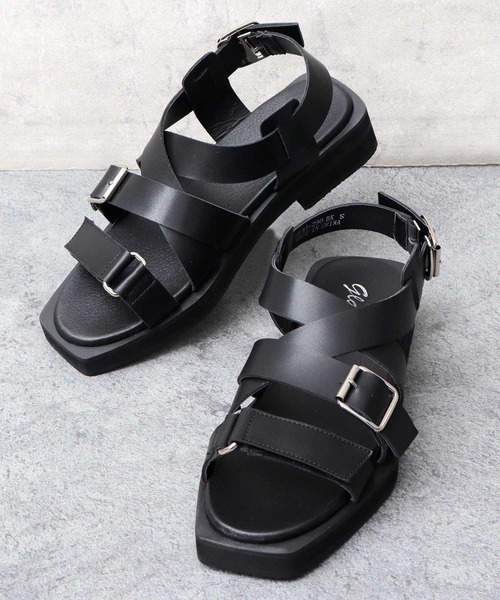 glabella（グラベラ）の「スクエアカットソール 2連ストラップ クロスバンド ストラップサンダル（サンダル・メンズ・ブラック・S/M/L）」の10枚目の写真