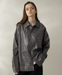 LEATHER LIKE SATIN SHIRT/レザーライクサテンシャツ