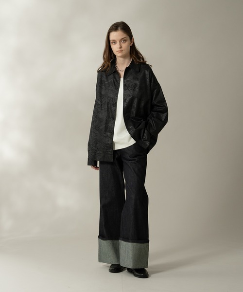 セール】LEATHER LIKE SATIN SHIRT/レザーライクサテンシャツ（シャツ