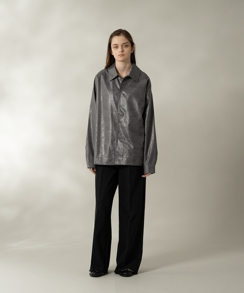 セール】LEATHER LIKE SATIN SHIRT/レザーライクサテンシャツ（シャツ