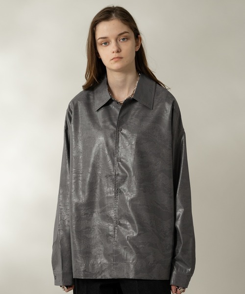 セール】LEATHER LIKE SATIN SHIRT/レザーライクサテンシャツ