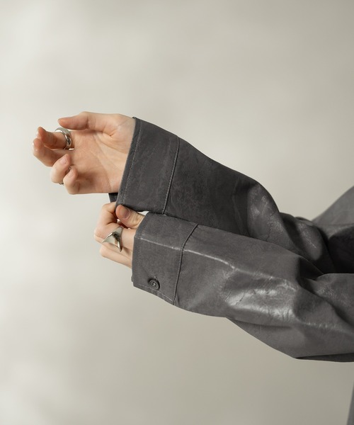 セール】LEATHER LIKE SATIN SHIRT/レザーライクサテンシャツ