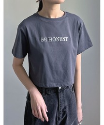 Re:EDIT（リエディ）の「[接触冷感][UVカット]クロップド丈スパンコールロゴTシャツ（Tシャツ/カットソー）」