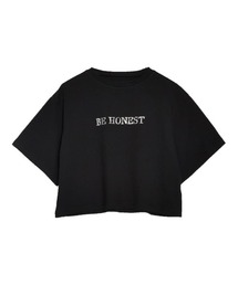 [接触冷感][UVカット]クロップド丈スパンコールロゴTシャツ