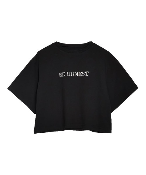 Re:EDIT（リエディ）の「[接触冷感][UVカット]クロップド丈スパンコールロゴTシャツ（Tシャツ/カットソー・レディース・ホワイト×シルバー/チャコールグレー/ブラック/ホワイト×ゴールド・MEDIUM/LARGE）」の4枚目の写真