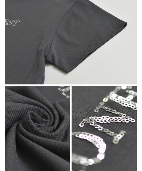 Re:EDIT（リエディ）の「[接触冷感][UVカット]クロップド丈スパンコールロゴTシャツ（Tシャツ/カットソー・レディース・ホワイト×シルバー/チャコールグレー/ブラック/ホワイト×ゴールド・MEDIUM/LARGE）」の21枚目の写真