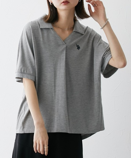 U.S. POLO ASSN.(ユーエスポロアッスン)の「【U.S. POLO ASSN.】スキッパーポロシャツ(ポロシャツ・レディース・モスグリーン/ブラック/杢グレー/オフホワイト・LL/L/M/S)」の3枚目の写真